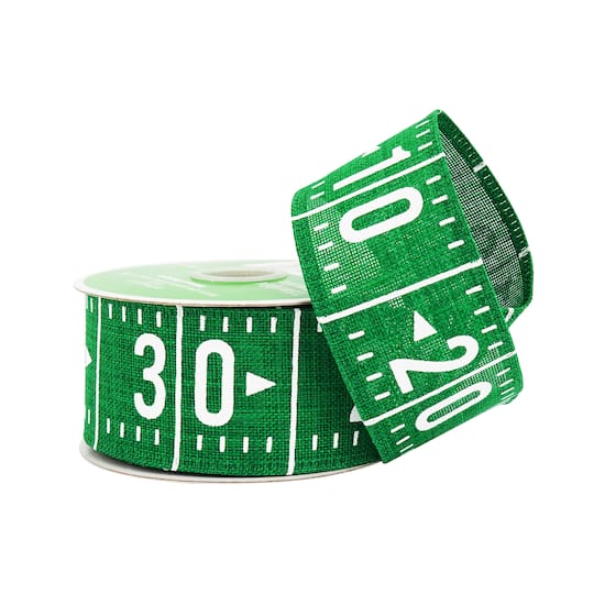 1.5" x 6.6yd. Football Field Wired Faux Linen Ribbon by Celebrate It®
